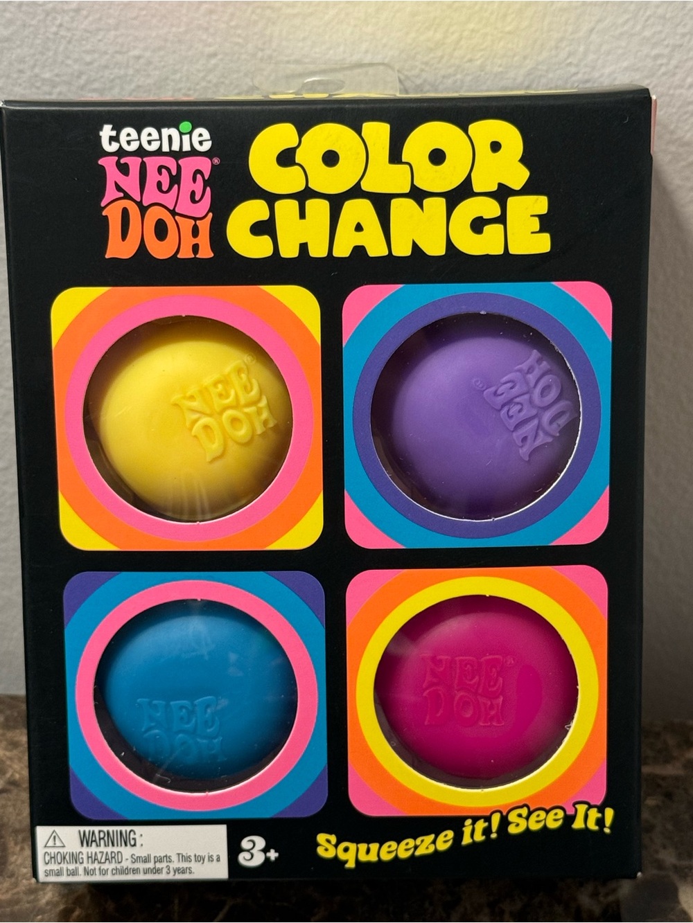 NeeDoh Color Change Teenie Squishy Balls - Yellow, Purple, Blue, Pink